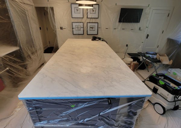 White Carrara marble island - During